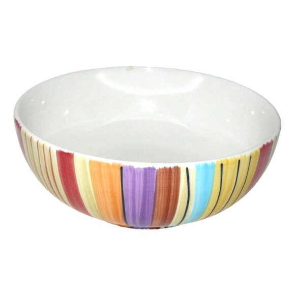 Rare Colorful Pfaltzgraff Equator 9" Ceramic Serving Bowl Dishwasher Microwave - Picture 4 of 6